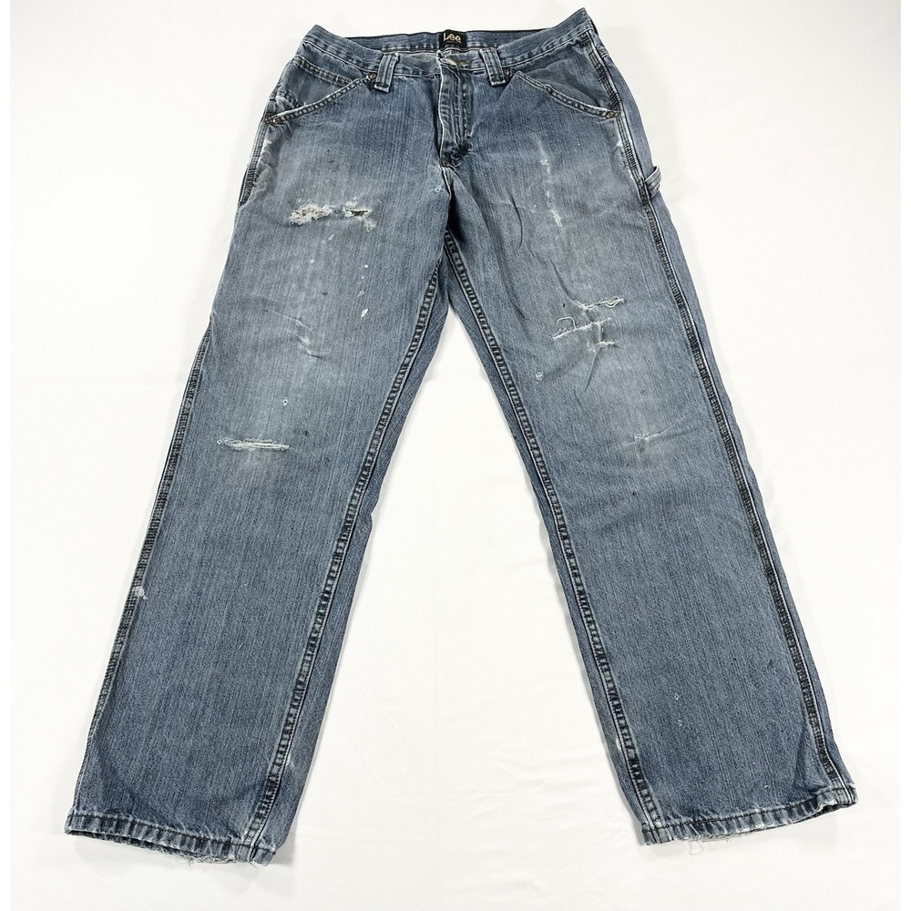 Lee Mens Carpenter Jeans 32x32‎ Distressed Blue Denim Paint Splatter Workwear 2